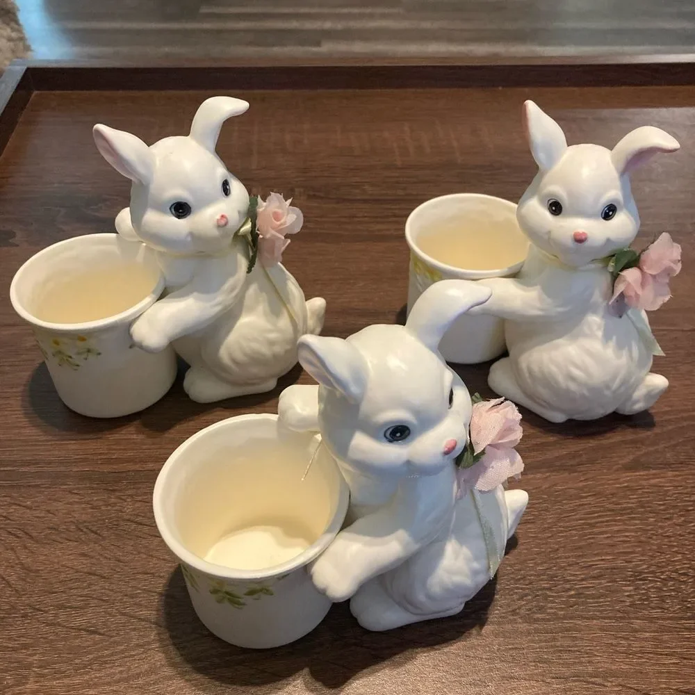 Josep Originals Vintage Bunny Candle Holder Set of 3, 5-1/2” T x 5-1/2” W Votive